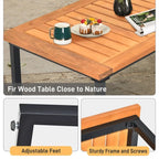 4 Piece Outdoor Patio Lounge Conversation Set Metal Frame with Acacia Wood - N/A
