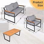4 Piece Outdoor Patio Lounge Conversation Set Metal Frame with Acacia Wood - N/A