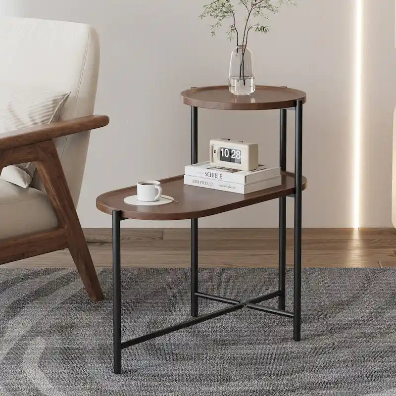 Small Coffee Tables 2-tier Modern Sofa Side Table with Wood Storage Shelf Living Room End Tables Nightstands