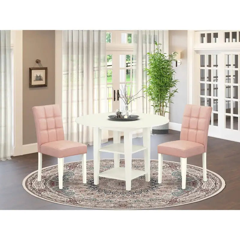  Dining Table Set Contains a Round Dining Table and Chairs, Linen White (Pieces Options)