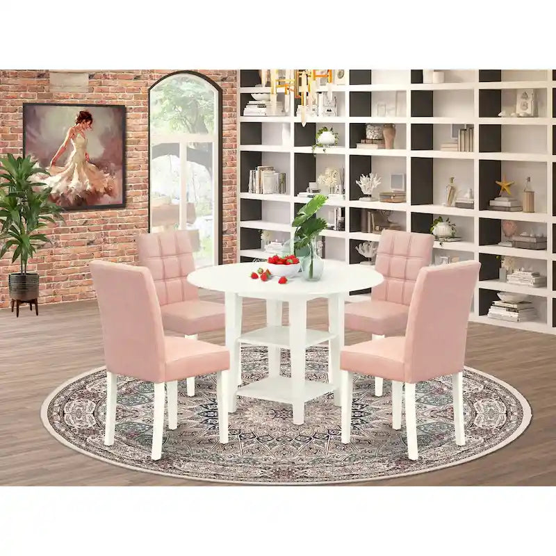 Dining Table Set Contains a Round Dining Table and Chairs, Linen White (Pieces Options)