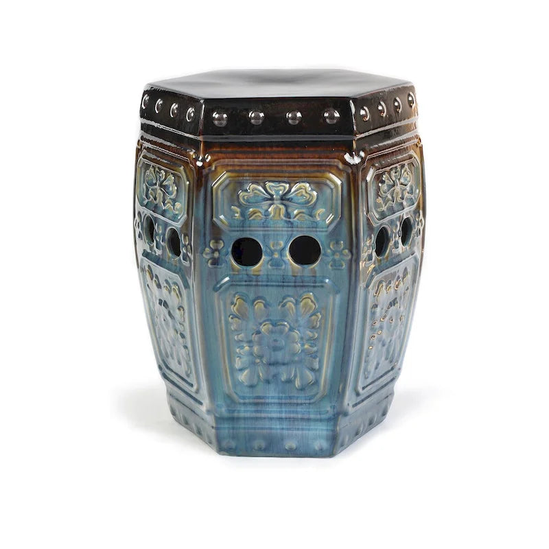 Euro Ceramica 18 Tao Collection Indoor and Outdoor Decorative Garden Stool - 13 x 15 x 18