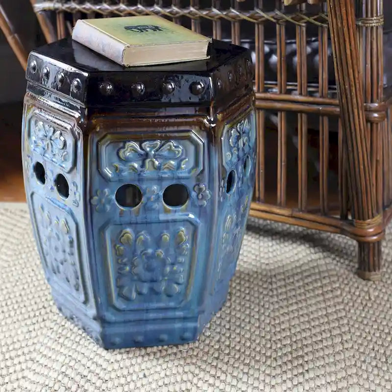Euro Ceramica 18 Tao Collection Indoor and Outdoor Decorative Garden Stool - 13 x 15 x 18