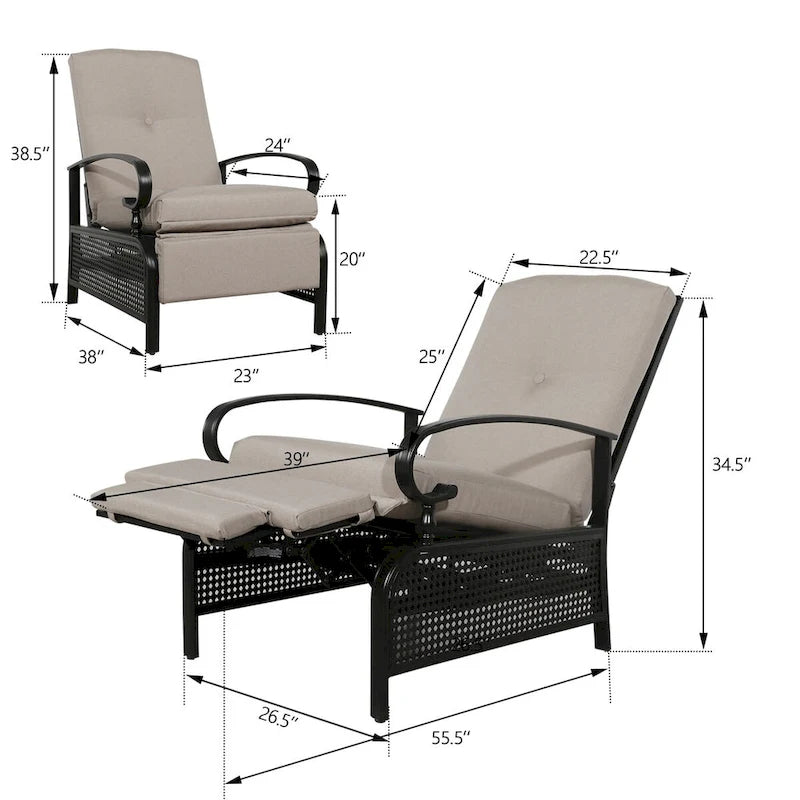 Adjustable Patio Recliner Chair with Cushion