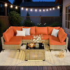 HOOOWOOO 7-piece Rattan Patio Furniture Sectional Set