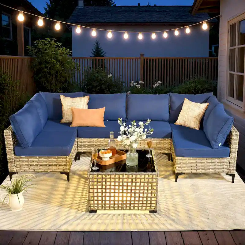 HOOOWOOO 7-piece Rattan Patio Furniture Sectional Set