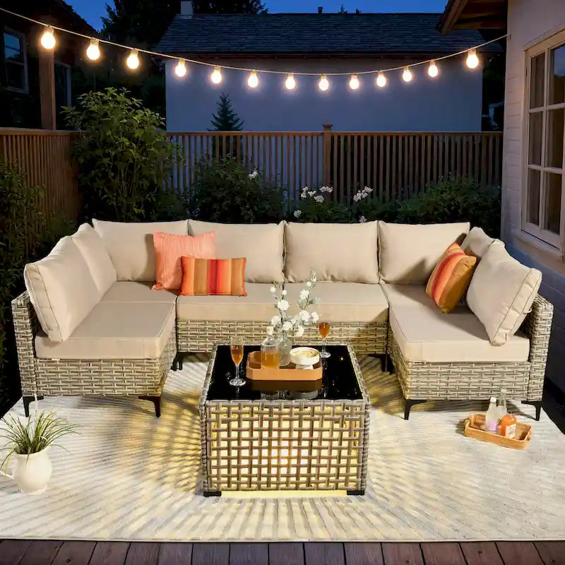 HOOOWOOO 7-piece Rattan Patio Furniture Sectional Set