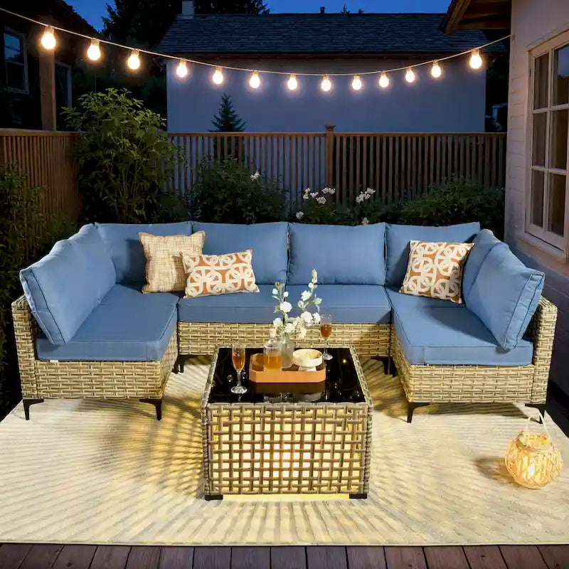 HOOOWOOO 7-piece Rattan Patio Furniture Sectional Set