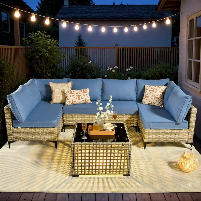 HOOOWOOO 7-piece Rattan Patio Furniture Sectional Set