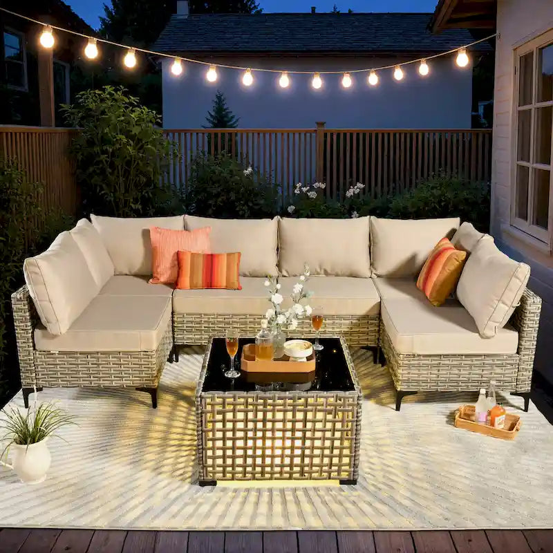 HOOOWOOO 7-piece Rattan Patio Furniture Sectional Set