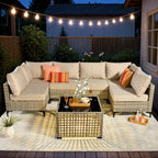 HOOOWOOO 7-piece Rattan Patio Furniture Sectional Set