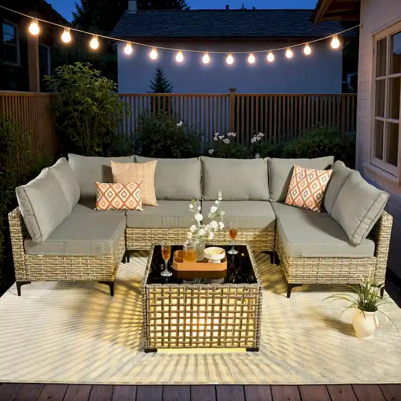 HOOOWOOO 7-piece Rattan Patio Furniture Sectional Set