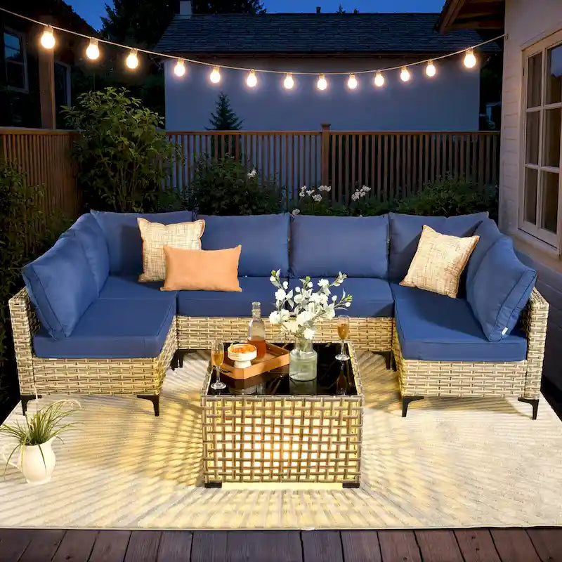 HOOOWOOO 7-piece Rattan Patio Furniture Sectional Set