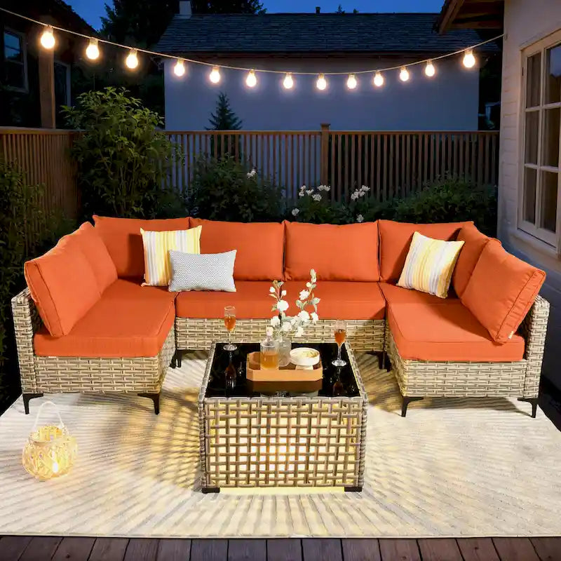 HOOOWOOO 7-piece Rattan Patio Furniture Sectional Set