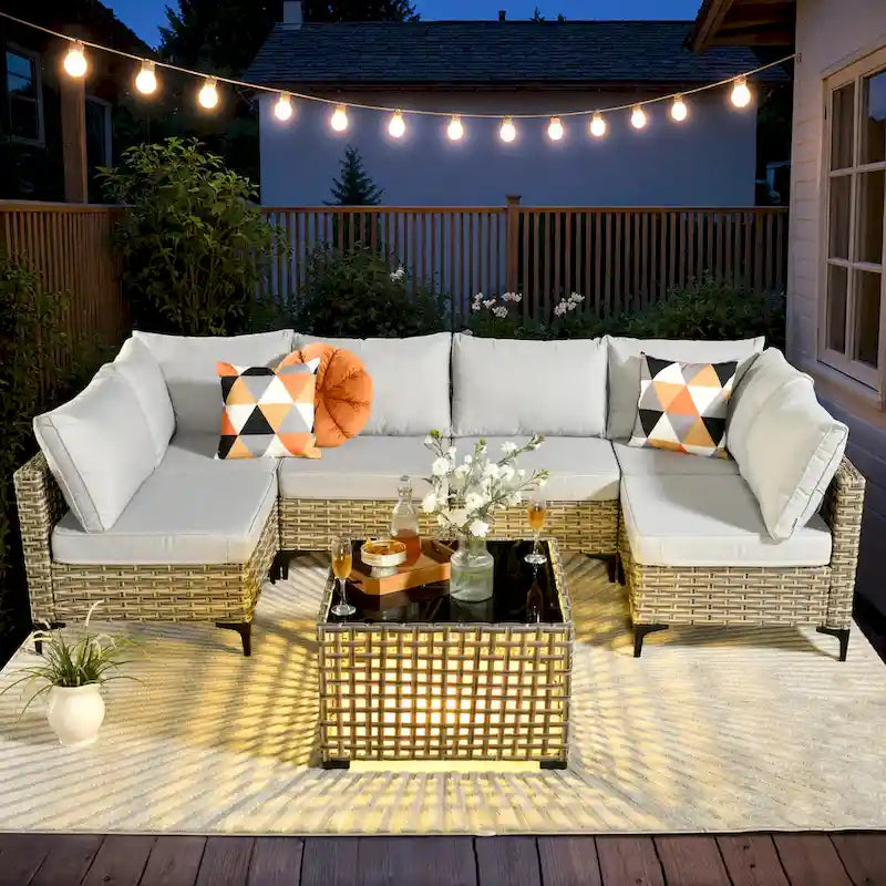 HOOOWOOO 7-piece Rattan Patio Furniture Sectional Set