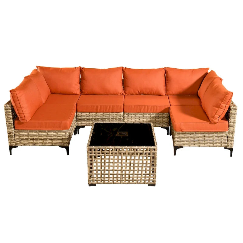 HOOOWOOO 7-piece Rattan Patio Furniture Sectional Set