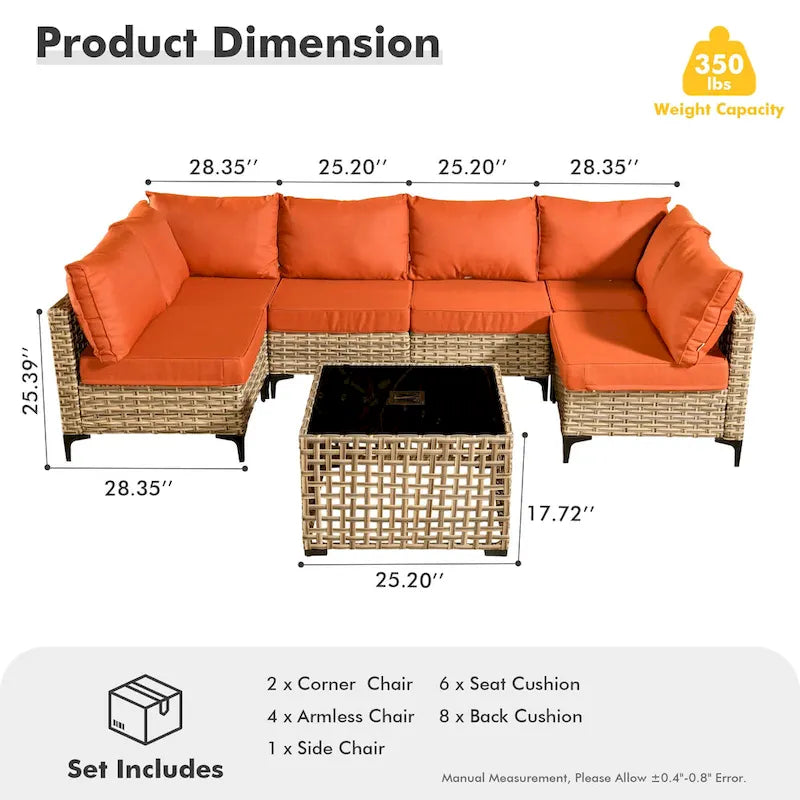 HOOOWOOO 7-piece Rattan Patio Furniture Sectional Set