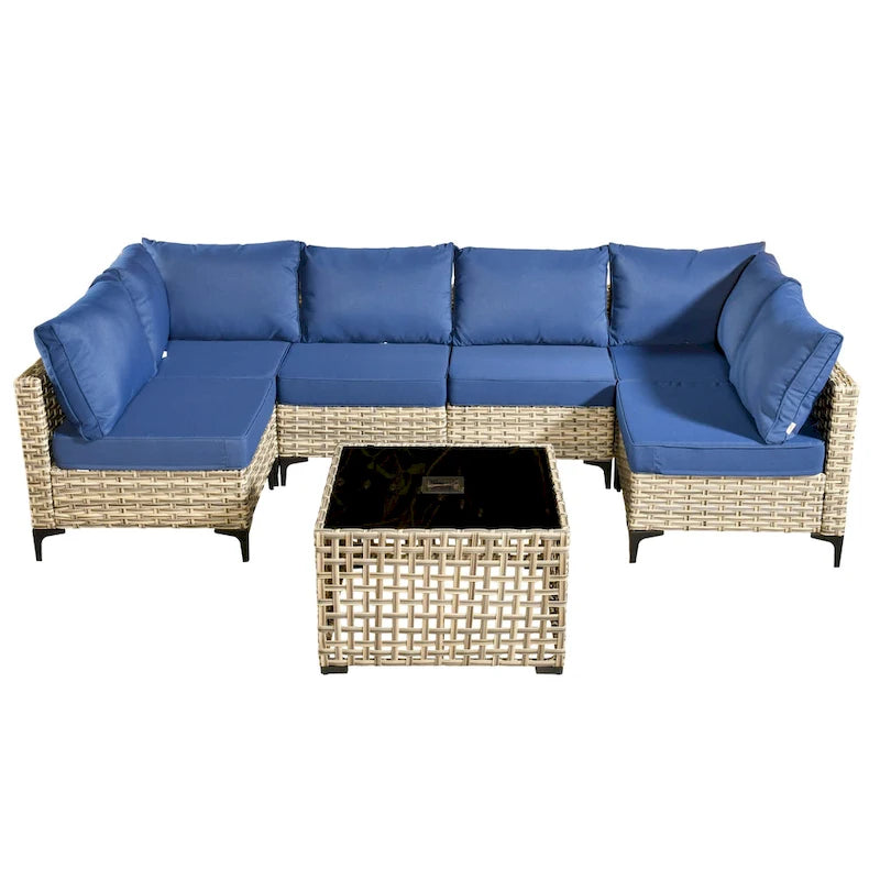 HOOOWOOO 7-piece Rattan Patio Furniture Sectional Set