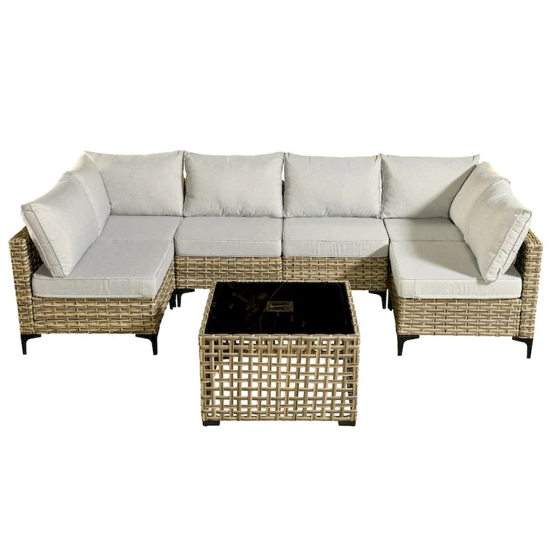 HOOOWOOO 7-piece Rattan Patio Furniture Sectional Set