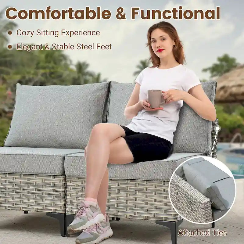 HOOOWOOO 7-piece Rattan Patio Furniture Sectional Set