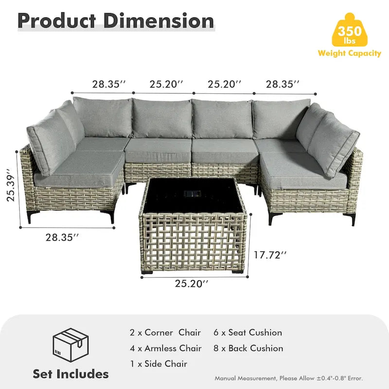 HOOOWOOO 7-piece Rattan Patio Furniture Sectional Set