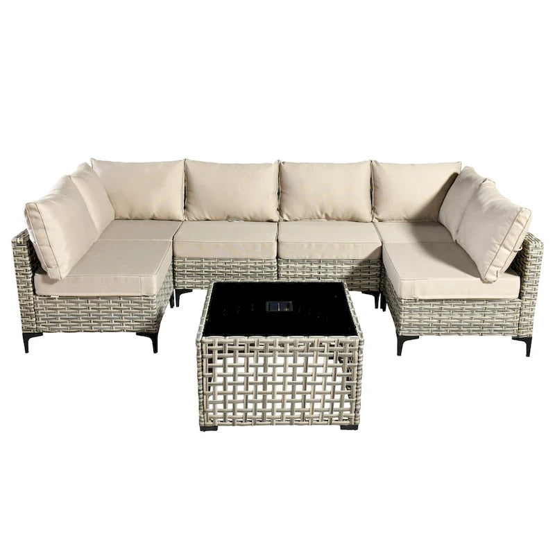 HOOOWOOO 7-piece Rattan Patio Furniture Sectional Set