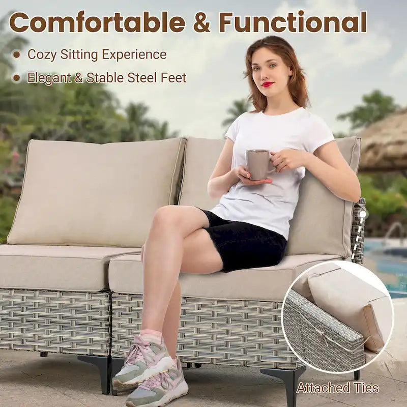 HOOOWOOO 7-piece Rattan Patio Furniture Sectional Set