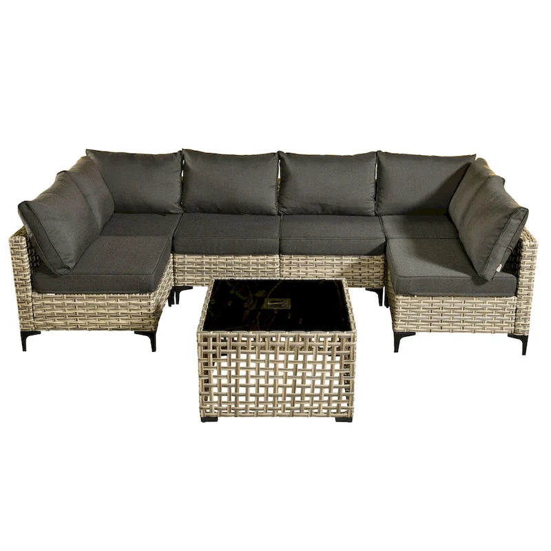 HOOOWOOO 7-piece Rattan Patio Furniture Sectional Set
