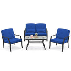 2 PCS Outdoor Patio Furniture Set Chair Coffee Table Cushioned Seat
