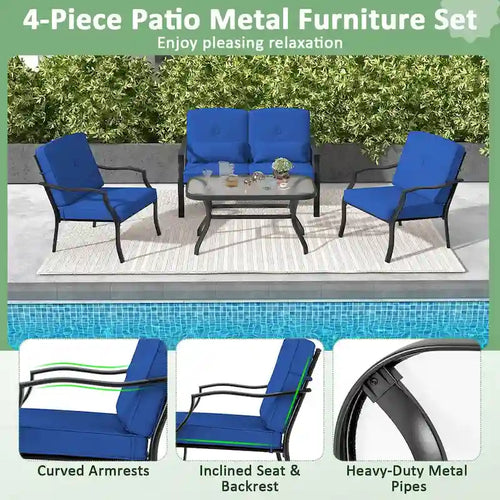2 PCS Outdoor Patio Furniture Set Chair Coffee Table Cushioned Seat