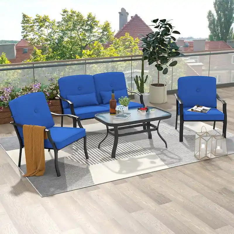 2 PCS Outdoor Patio Furniture Set Chair Coffee Table Cushioned Seat