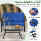 4 PCS Outdoor Patio Furniture Set Chair Coffee Table Cushioned Seat
