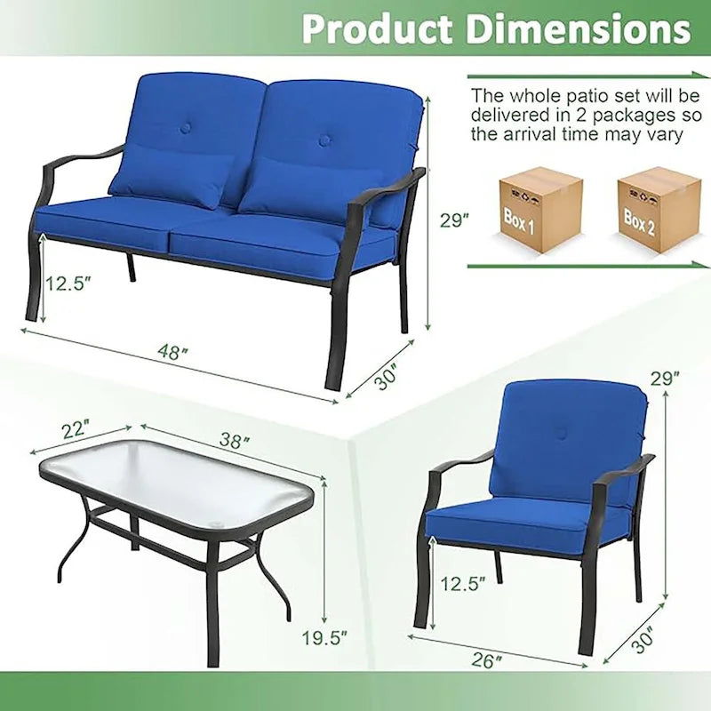 4 PCS Outdoor Patio Furniture Set Chair Coffee Table Cushioned Seat