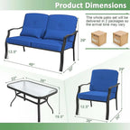 4 PCS Outdoor Patio Furniture Set Chair Coffee Table Cushioned Seat