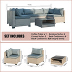 7-Piece Patio Furniture Set, All-Weather Boho Outdoor Conversation Set Sectional Sofa with Water Resistant Thick Cushions