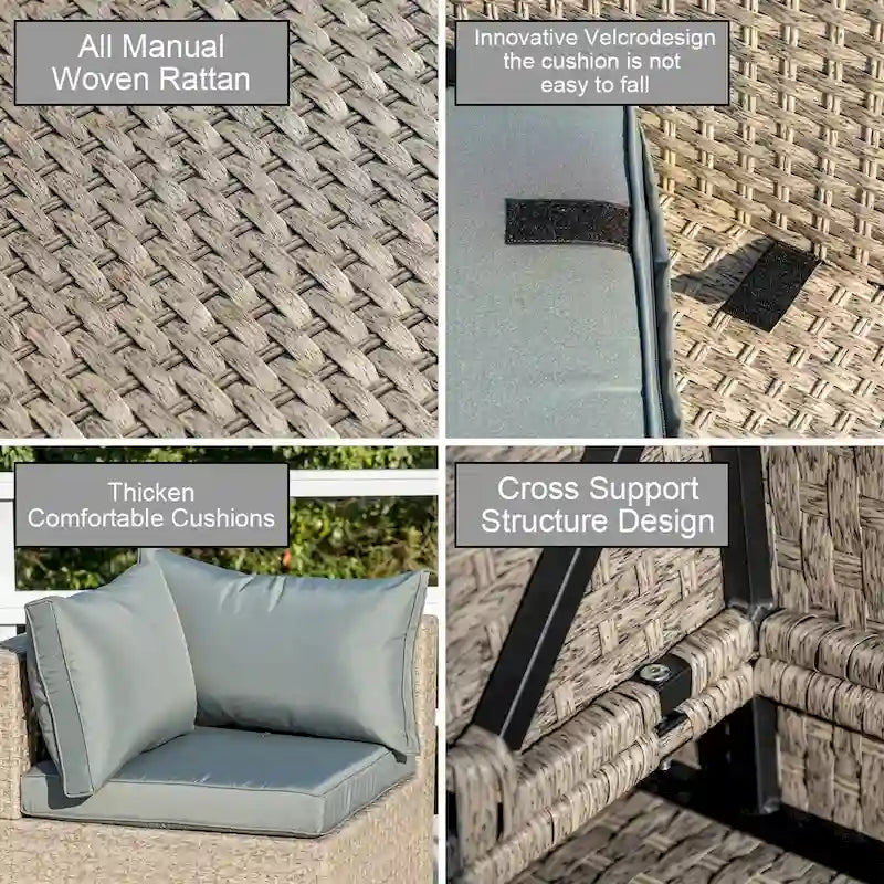 7-Piece Patio Furniture Set, All-Weather Boho Outdoor Conversation Set Sectional Sofa with Water Resistant Thick Cushions