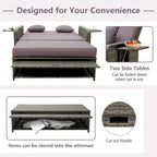 Patio Rattan Daybed Set Wicker Loveseat Sofa w/ Ottoman & Side Tray