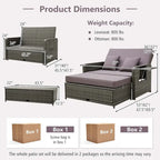 Patio Rattan Daybed Set Wicker Loveseat Sofa w/ Ottoman & Side Tray