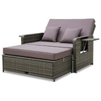 Patio Rattan Daybed Set Wicker Loveseat Sofa w/ Ottoman & Side Tray