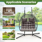 EROMMY Hanging Egg Chair with Stand, Portable Indoor/Outdoor Swing Chair with Cushion and Pillow, Wicker Patio Swing,Grey