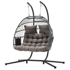 EROMMY Hanging Egg Chair with Stand, Portable Indoor/Outdoor Swing Chair with Cushion and Pillow, Wicker Patio Swing,Grey