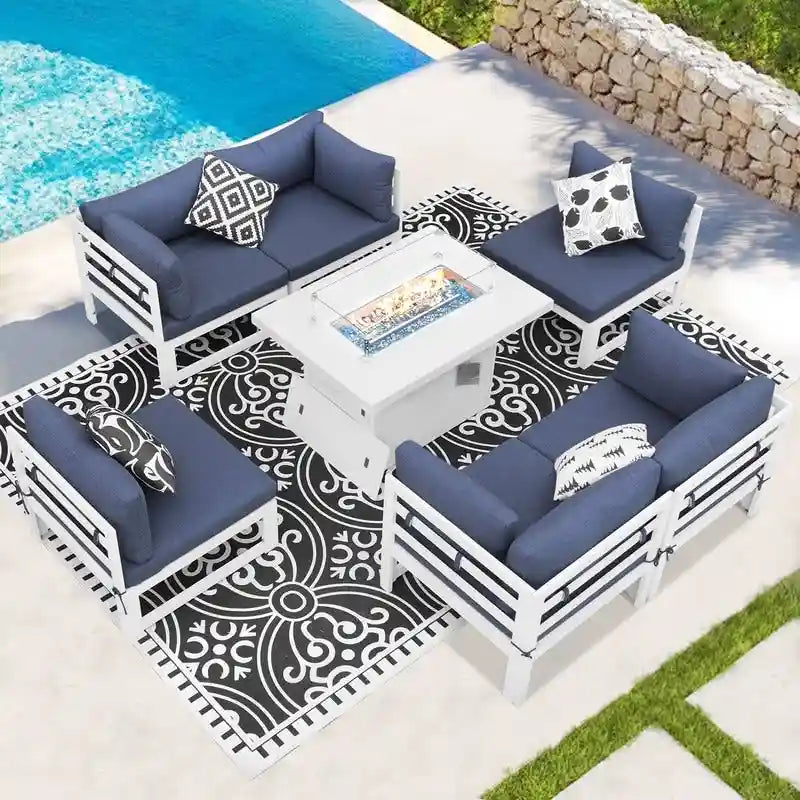 FINCATI Set of 7 Patio Conversation Furniture Sectional Sofa Set with Table