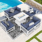 FINCATI Set of 7 Patio Conversation Furniture Sectional Sofa Set with Table