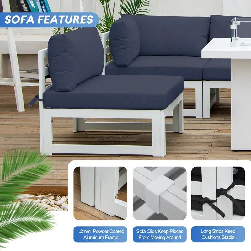 FINCATI Set of 7 Patio Conversation Furniture Sectional Sofa Set with Table