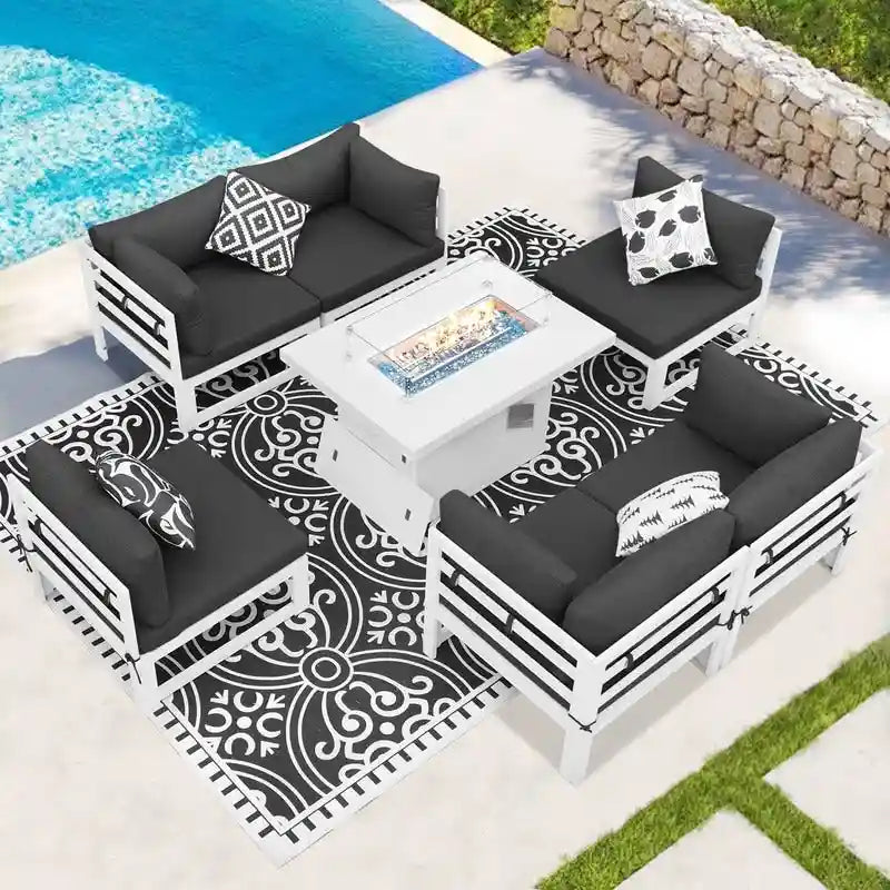 FINCATI Set of 7 Patio Conversation Furniture Sectional Sofa Set with Table