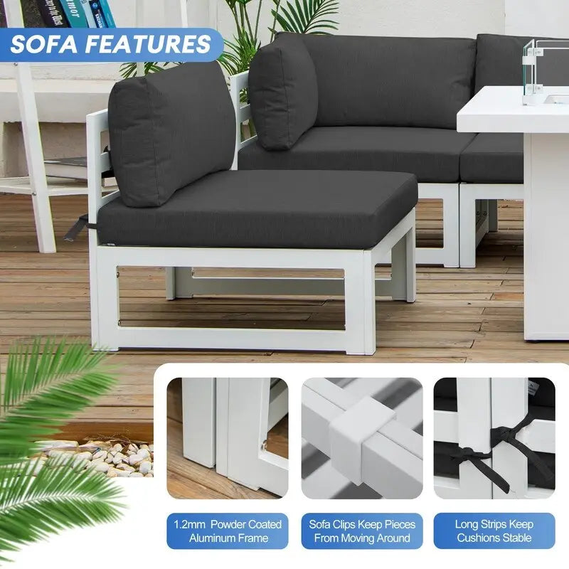 FINCATI Set of 7 Patio Conversation Furniture Sectional Sofa Set with Table