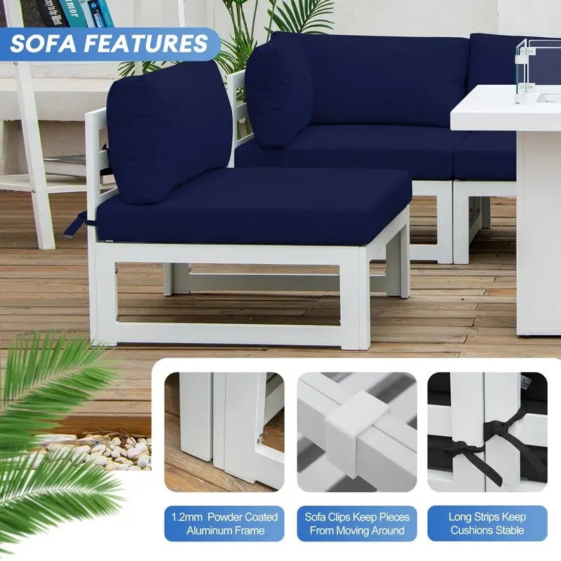 FINCATI Set of 7 Patio Conversation Furniture Sectional Sofa Set with Table