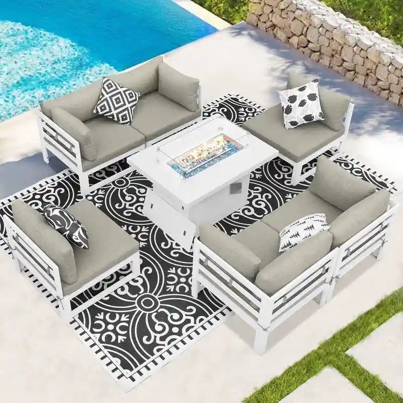 FINCATI Set of 7 Patio Conversation Furniture Sectional Sofa Set with Table