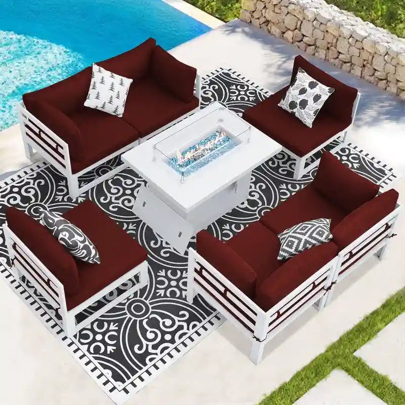 FINCATI Set of 7 Patio Conversation Furniture Sectional Sofa Set with Table