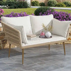 Moasis Outdoor Patio Loveseat, All-Weather Rattan 2 Seater Sofa with Cushions & Lumbar Pillows